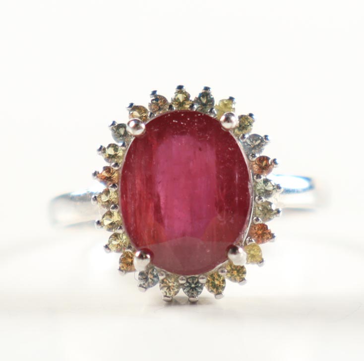 New 5.70 CTW Ruby & Sapphire Ring | Estimated Retail Value: $2,350 (UGL) at PristineAuction.com New 5.70 CTW Ruby & Sapphire Ring | Estimated Retail Value: $2,350 (UGL) at PristineAuction.com