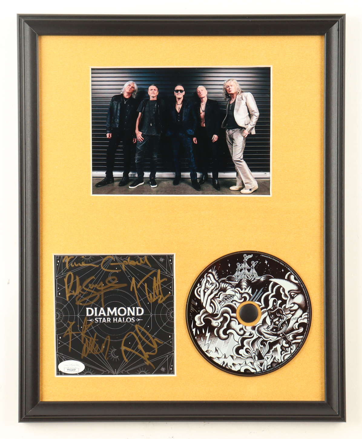 Custom Framed "Diamond Star Halos" CD Album Insert Display With Disc Band-Signed by (5) with Joe Elliott, Phil Collen, Rick Allen & Rick Savage (JSA) at PristineAuction.com Custom Framed "Diamond Star Halos" CD Album Insert Display With Disc Band-Signed by (5) with Joe Elliott, Phil Collen, Rick Allen & Rick Savage (JSA) at PristineAuction.com