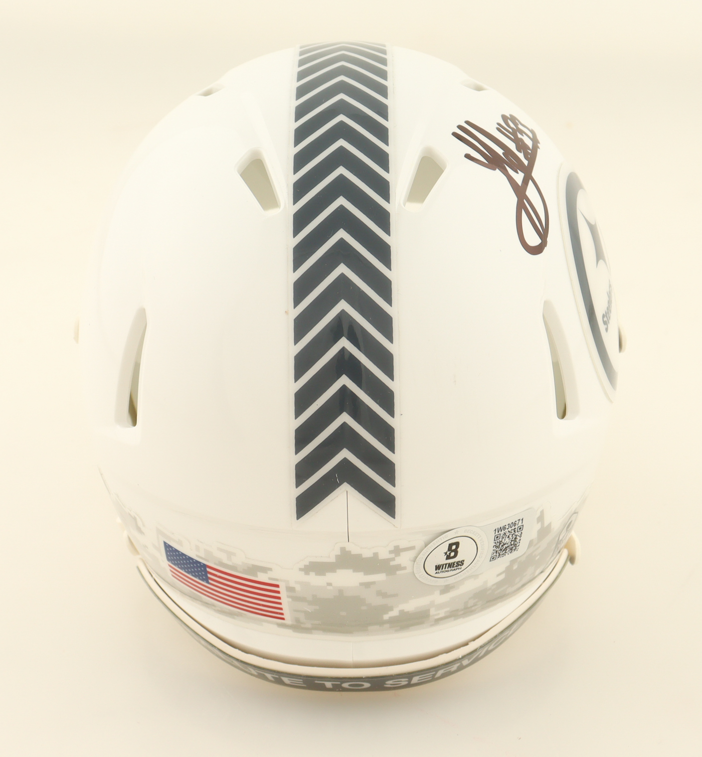 Jack Sawyer Signed Steelers Salute To Service Alternate Speed Mini Helmet (Beckett) at PristineAuction.com Jack Sawyer Signed Steelers Salute To Service Alternate Speed Mini Helmet (Beckett) at PristineAuction.com