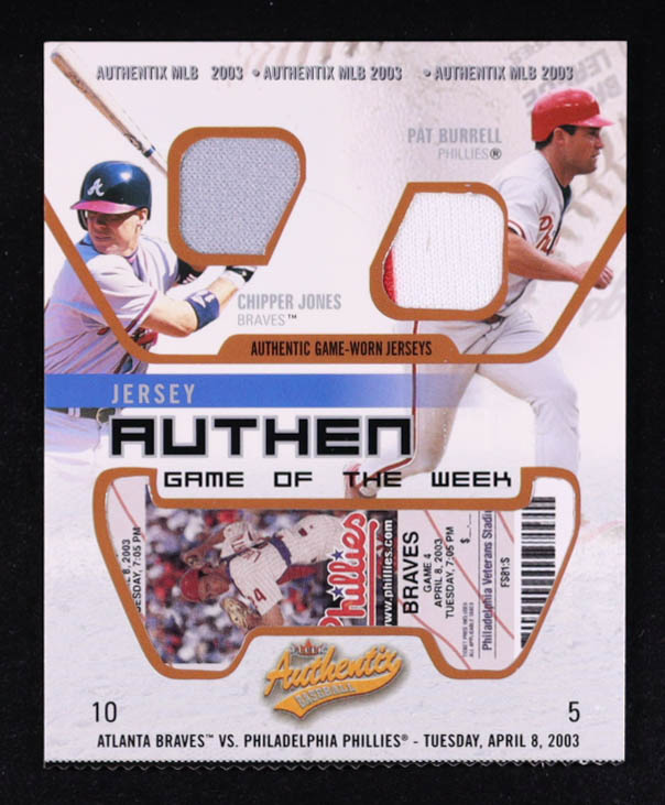 Chipper Jones / Pat Burrell  2003 Fleer Authentix Game Jersey Game of the Week #CJPB at PristineAuction.com Chipper Jones / Pat Burrell  2003 Fleer Authentix Game Jersey Game of the Week #CJPB at PristineAuction.com