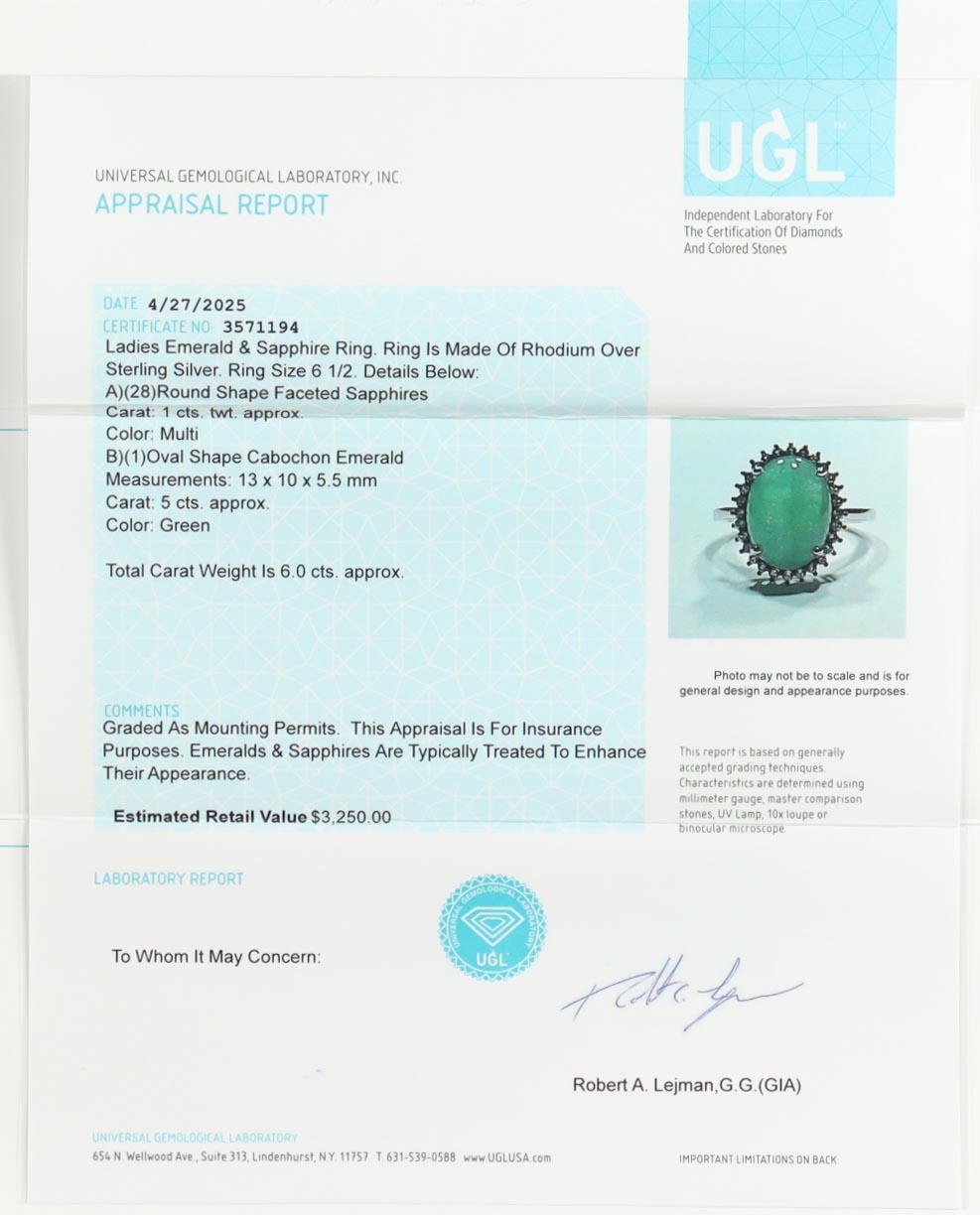New 6.0 CTW Emerald & Sapphire Ring | Estimated Retail Value: $3,250 (UGL) at PristineAuction.com New 6.0 CTW Emerald & Sapphire Ring | Estimated Retail Value: $3,250 (UGL) at PristineAuction.com