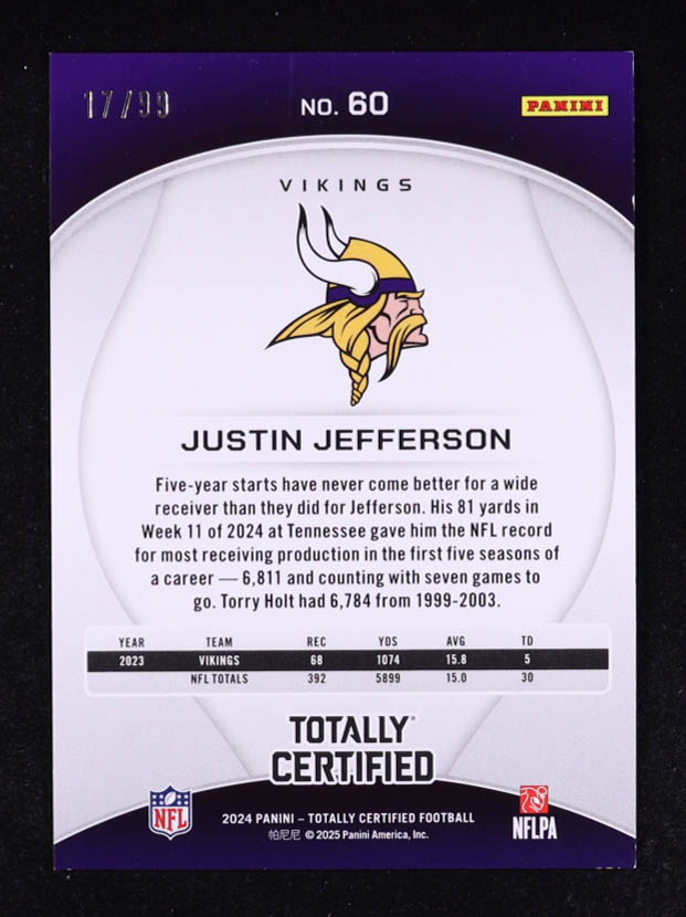 Justin Jefferson 2024 Totally Certified Mirror Platinum Orange #60 #17/99 at PristineAuction.com Justin Jefferson 2024 Totally Certified Mirror Platinum Orange #60 #17/99 at PristineAuction.com