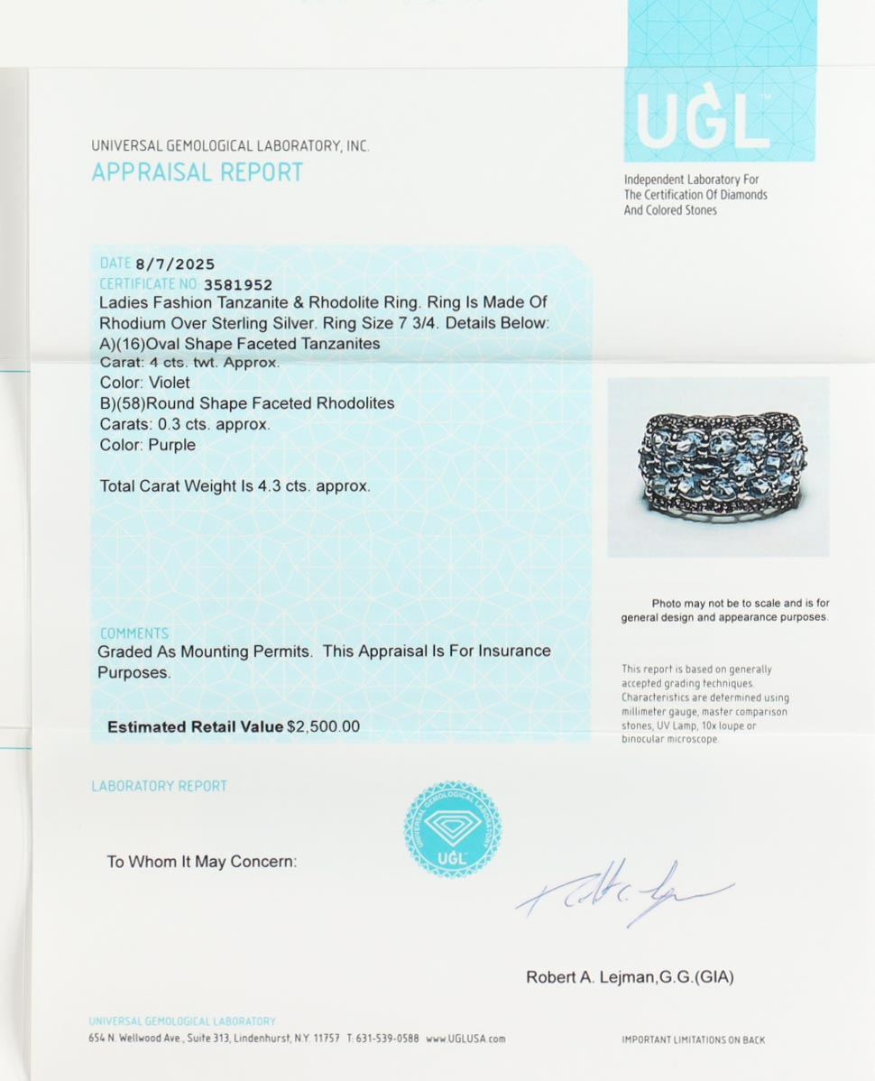 New 4.3 CTW Tanzanite & Rhodolite Ring | Estimated Retail Value: $2,500 (UGL) at PristineAuction.com New 4.3 CTW Tanzanite & Rhodolite Ring | Estimated Retail Value: $2,500 (UGL) at PristineAuction.com