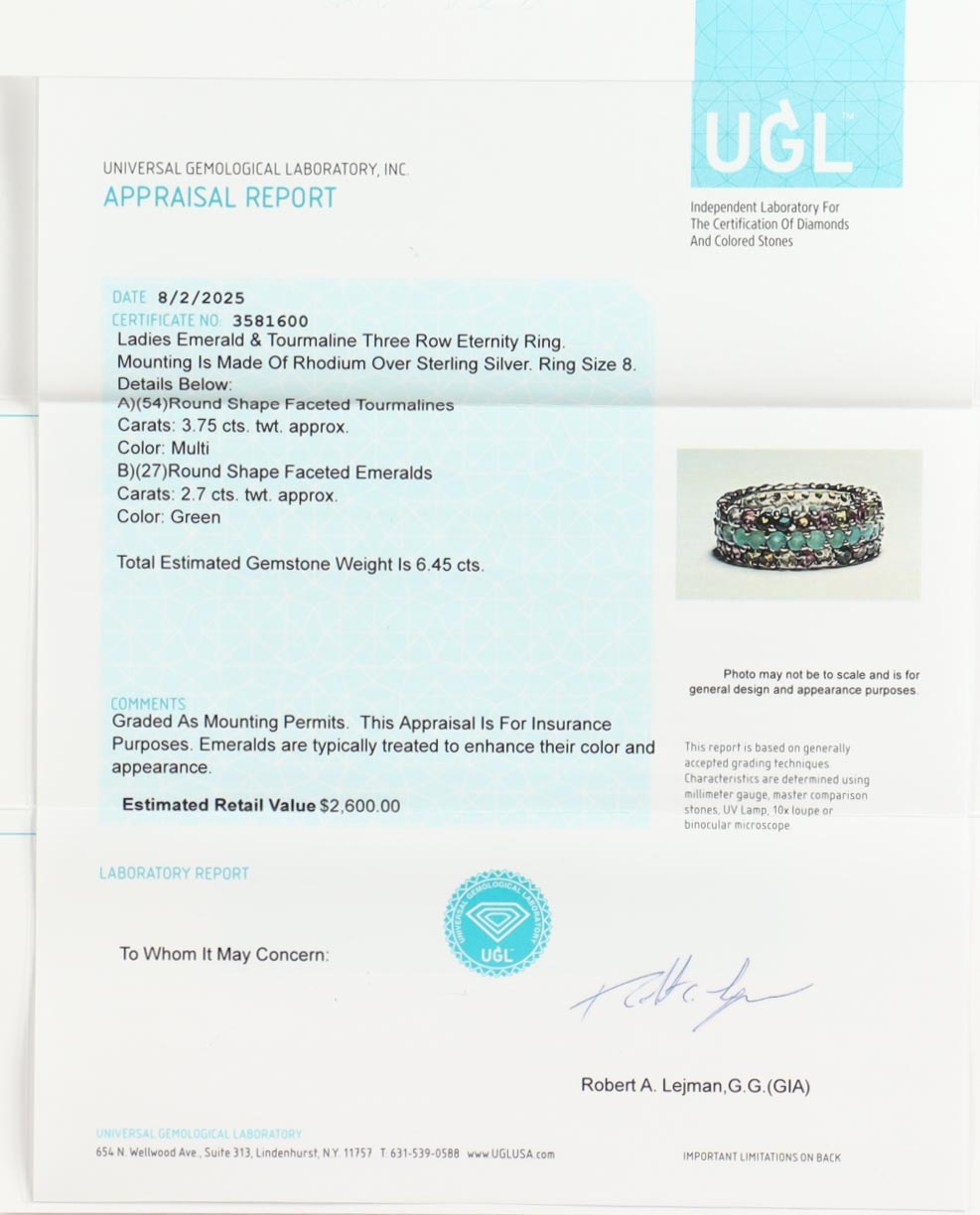 New 6.45 CTW Emerald & Tourmaline Ring | Estimated Retail Value: $2,600 (UGL) at PristineAuction.com New 6.45 CTW Emerald & Tourmaline Ring | Estimated Retail Value: $2,600 (UGL) at PristineAuction.com