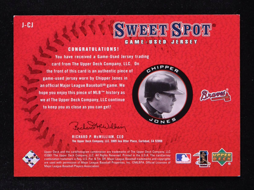 Chipper Jones 2001 Sweet Spot Game Jersey #JCJ at PristineAuction.com Chipper Jones 2001 Sweet Spot Game Jersey #JCJ at PristineAuction.com
