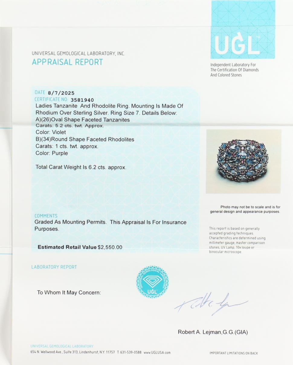 New 6.2 CTW Tanzanite & Rhodolite Ring | Estimated Retail Value: $2,550 (UGL) at PristineAuction.com New 6.2 CTW Tanzanite & Rhodolite Ring | Estimated Retail Value: $2,550 (UGL) at PristineAuction.com