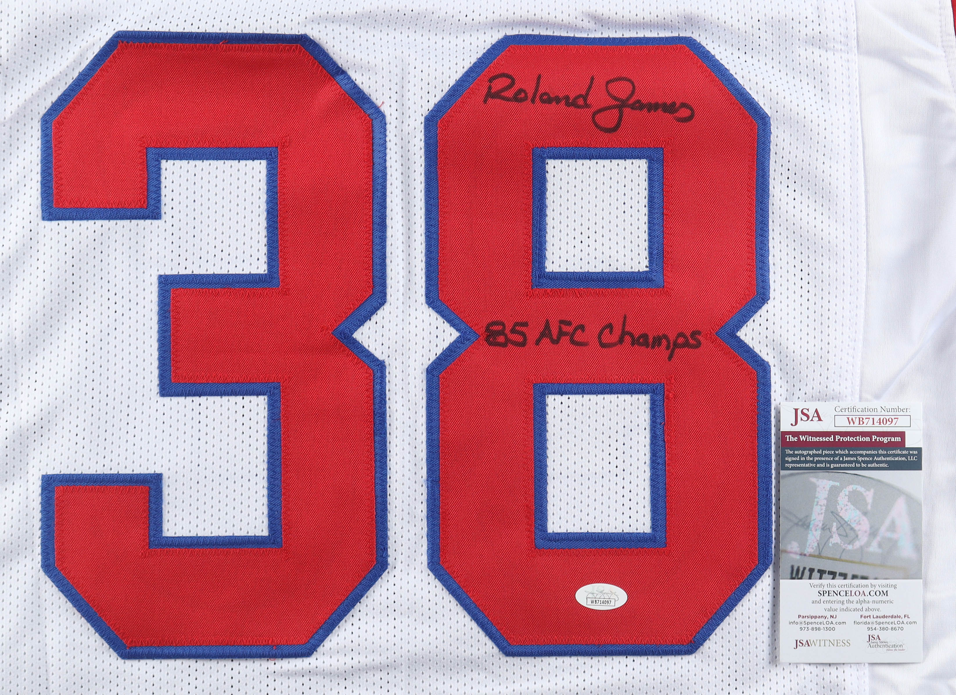 Roland James Signed Jersey Inscribed "85 AFC Champs" (JSA) at PristineAuction.com Roland James Signed Jersey Inscribed "85 AFC Champs" (JSA) at PristineAuction.com