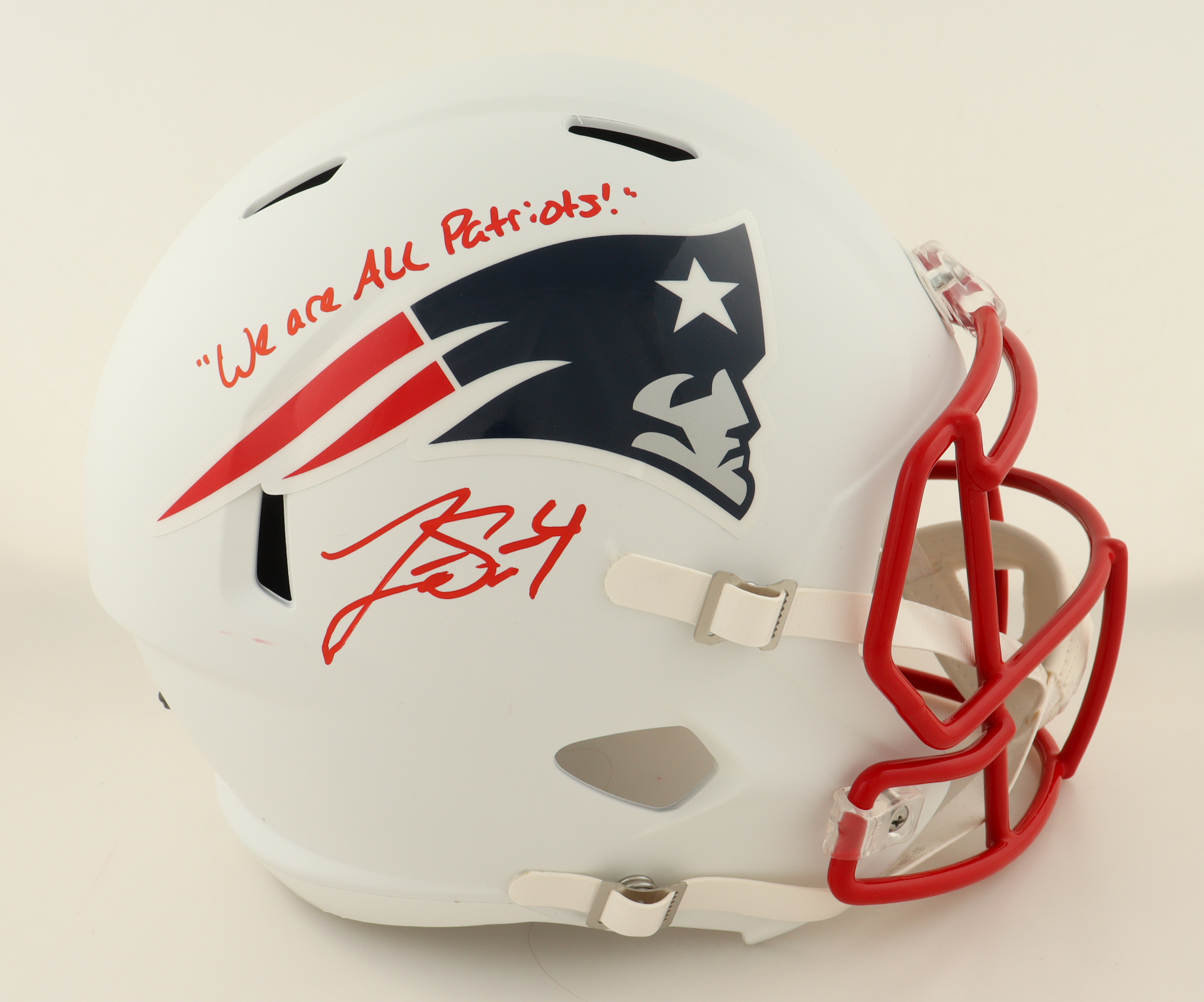 Jarrett Stidham Signed Patriots Full-Size Flat White Alternate Speed Helmet Inscribed "We Are All Patriots" (JSA) at PristineAuction.com Jarrett Stidham Signed Patriots Full-Size Flat White Alternate Speed Helmet Inscribed "We Are All Patriots" (JSA) at PristineAuction.com