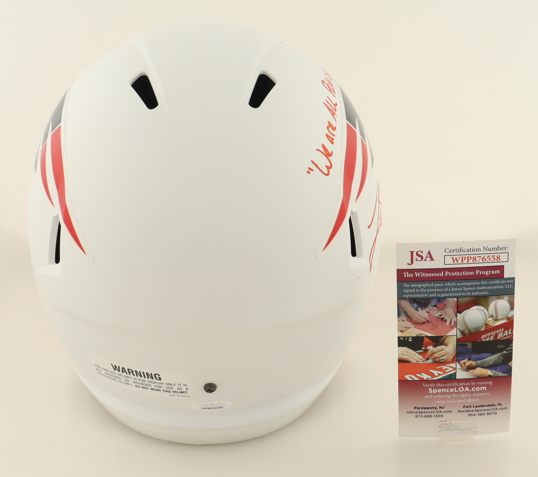 Jarrett Stidham Signed Patriots Full-Size Flat White Alternate Speed Helmet Inscribed "We Are All Patriots" (JSA) at PristineAuction.com Jarrett Stidham Signed Patriots Full-Size Flat White Alternate Speed Helmet Inscribed "We Are All Patriots" (JSA) at PristineAuction.com