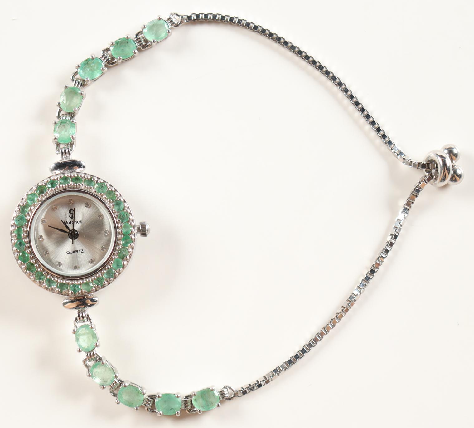 New 4.1 CTW Emerald Quartz Watch | Estimated Retail Value: $2,700 (UGL) at PristineAuction.com New 4.1 CTW Emerald Quartz Watch | Estimated Retail Value: $2,700 (UGL) at PristineAuction.com