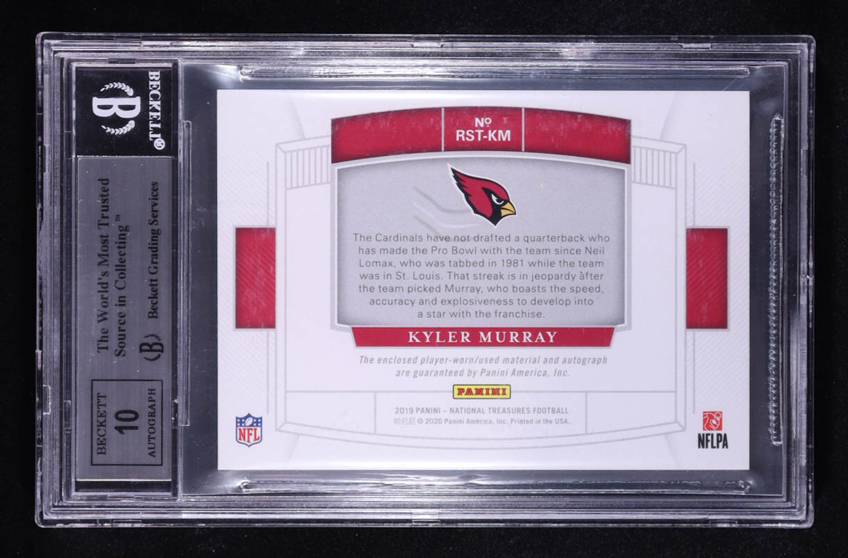 Kyler Murray 2019 Panini National Treasures Rookie NFL Gear Signature Trios #1 #60/99 RC (BGS 9 | Auto 10) at PristineAuction.com Kyler Murray 2019 Panini National Treasures Rookie NFL Gear Signature Trios #1 #60/99 RC (BGS 9 | Auto 10) at PristineAuction.com