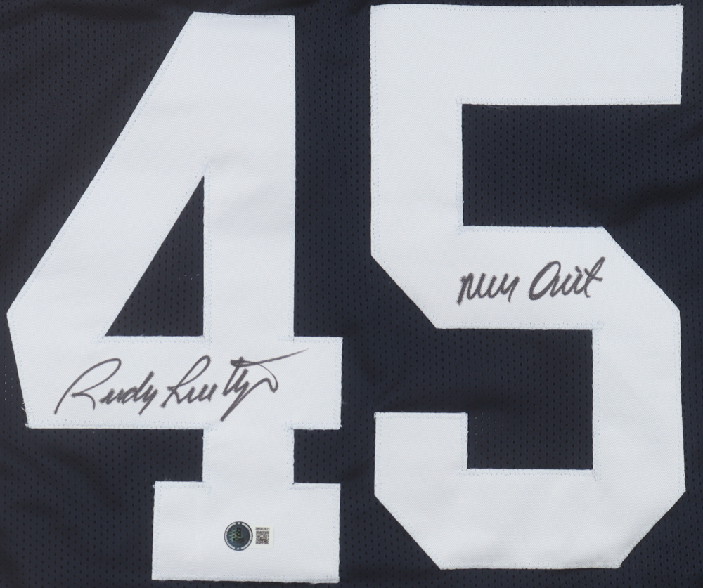 Rudy Ruettiger Signed Movie Quote Jersey Inscribed "Never Quit" (Beckett) at PristineAuction.com Rudy Ruettiger Signed Movie Quote Jersey Inscribed "Never Quit" (Beckett) at PristineAuction.com