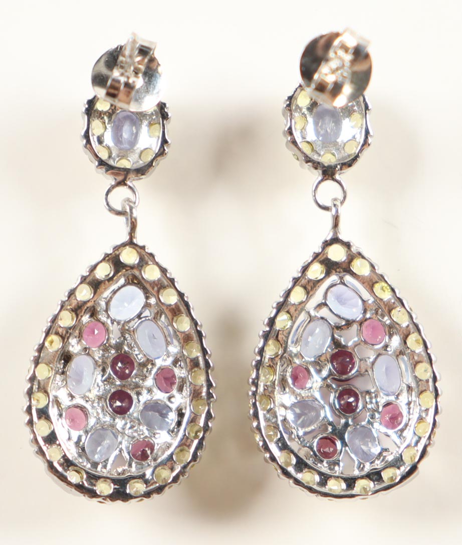 New 2.90 CTW Pair of Tanzanite, Sapphire & Rhodolite Earrings | Estimated Retail Value: $1,500 (UGL) at PristineAuction.com New 2.90 CTW Pair of Tanzanite, Sapphire & Rhodolite Earrings | Estimated Retail Value: $1,500 (UGL) at PristineAuction.com