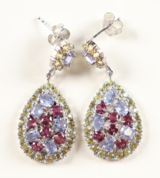 New 2.90 CTW Pair of Tanzanite, Sapphire & Rhodolite Earrings | Estimated Retail Value: $1,500 (UGL) at PristineAuction.com
