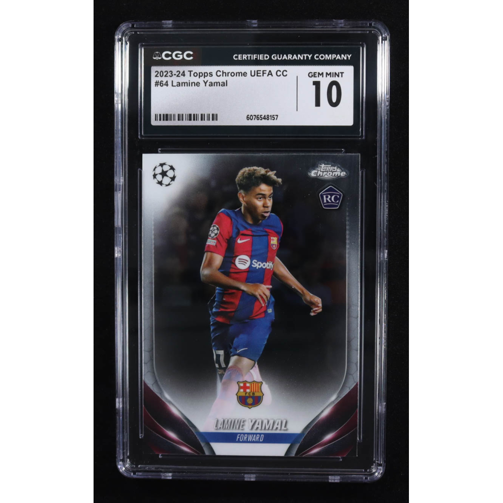 Lamine Yamal 2023-24 Topps Chrome UEFA Club Competitions #64 RC (CGC 10) at PristineAuction.com Lamine Yamal 2023-24 Topps Chrome UEFA Club Competitions #64 RC (CGC 10) at PristineAuction.com