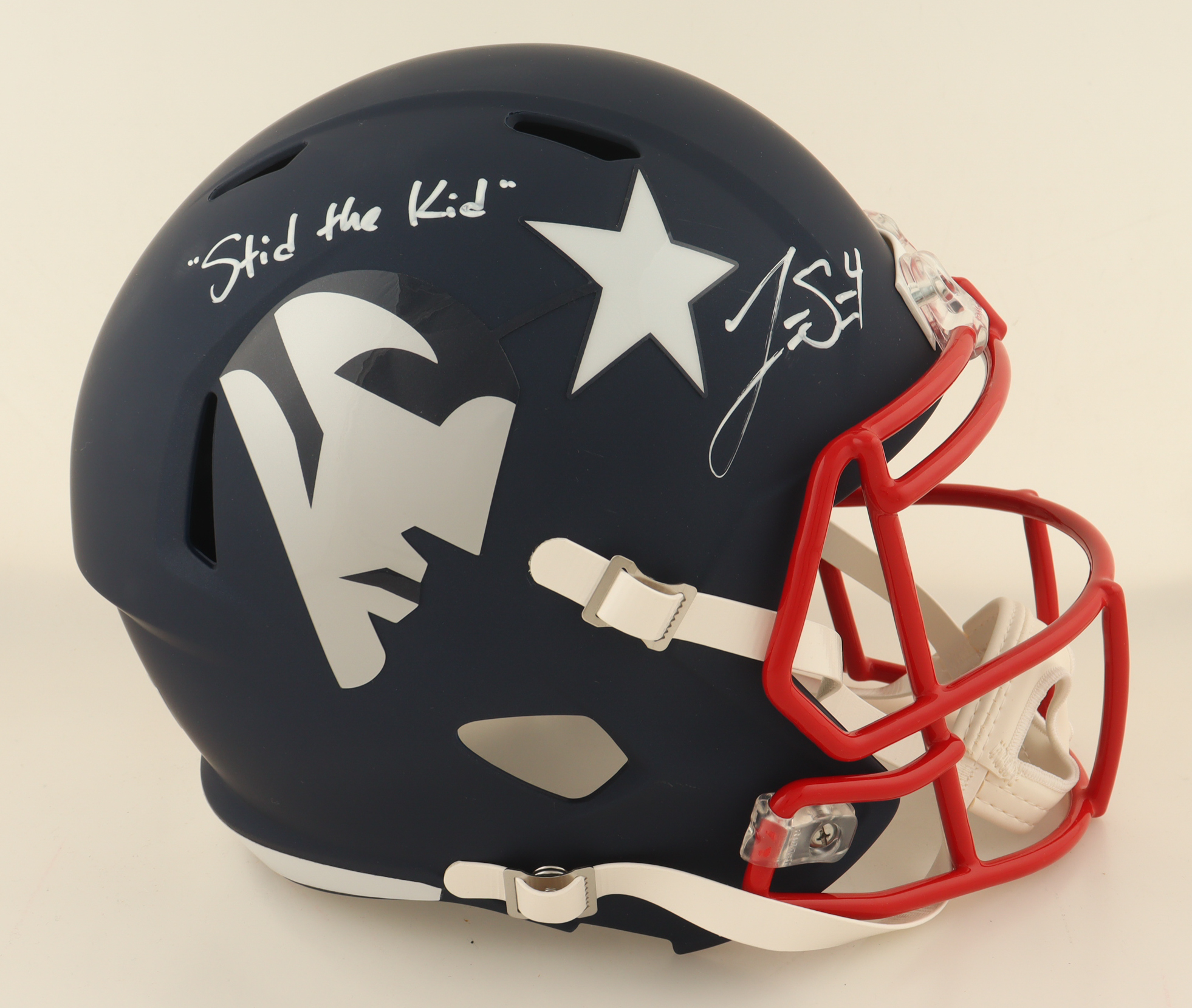 Jarrett Stidham Signed Patriots Full-Size AMP Alternate Speed Helmet Inscribed "Stid The KId" (JSA) at PristineAuction.com Jarrett Stidham Signed Patriots Full-Size AMP Alternate Speed Helmet Inscribed "Stid The KId" (JSA) at PristineAuction.com