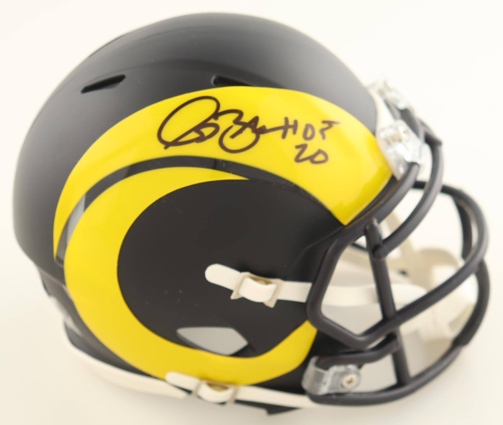 Isaac Bruce Signed Rams Eclipse Alternate Speed Mini Helmet Inscribed "HOF 20" (Beckett) at PristineAuction.com Isaac Bruce Signed Rams Eclipse Alternate Speed Mini Helmet Inscribed "HOF 20" (Beckett) at PristineAuction.com