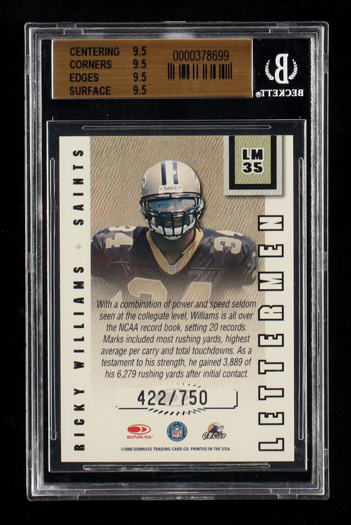 Ricky Williams 2000 Donruss Preferred Lettermen #LM35 #422/750 (BGS 9.5) at PristineAuction.com Ricky Williams 2000 Donruss Preferred Lettermen #LM35 #422/750 (BGS 9.5) at PristineAuction.com