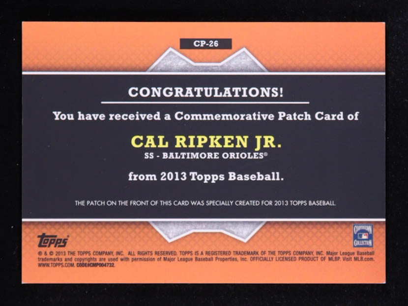 Cal Ripken Jr. 2013 Topps Manufactured Commemorative Patch #CP26 at PristineAuction.com Cal Ripken Jr. 2013 Topps Manufactured Commemorative Patch #CP26 at PristineAuction.com