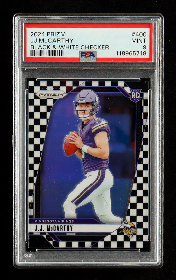 JJ McCarthy 2024 Panini Prizm Prizms Black and White Checker #400 RC (PSA 9) at PristineAuction.com JJ McCarthy 2024 Panini Prizm Prizms Black and White Checker #400 RC (PSA 9) at PristineAuction.com