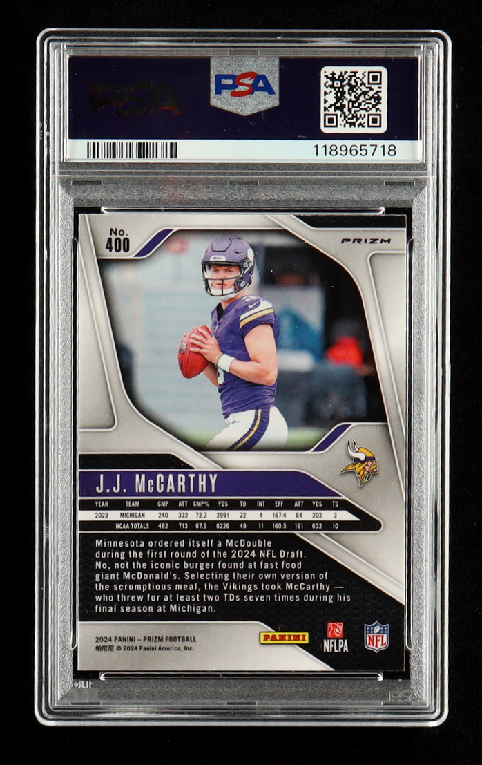 JJ McCarthy 2024 Panini Prizm Prizms Black and White Checker #400 RC (PSA 9) at PristineAuction.com JJ McCarthy 2024 Panini Prizm Prizms Black and White Checker #400 RC (PSA 9) at PristineAuction.com