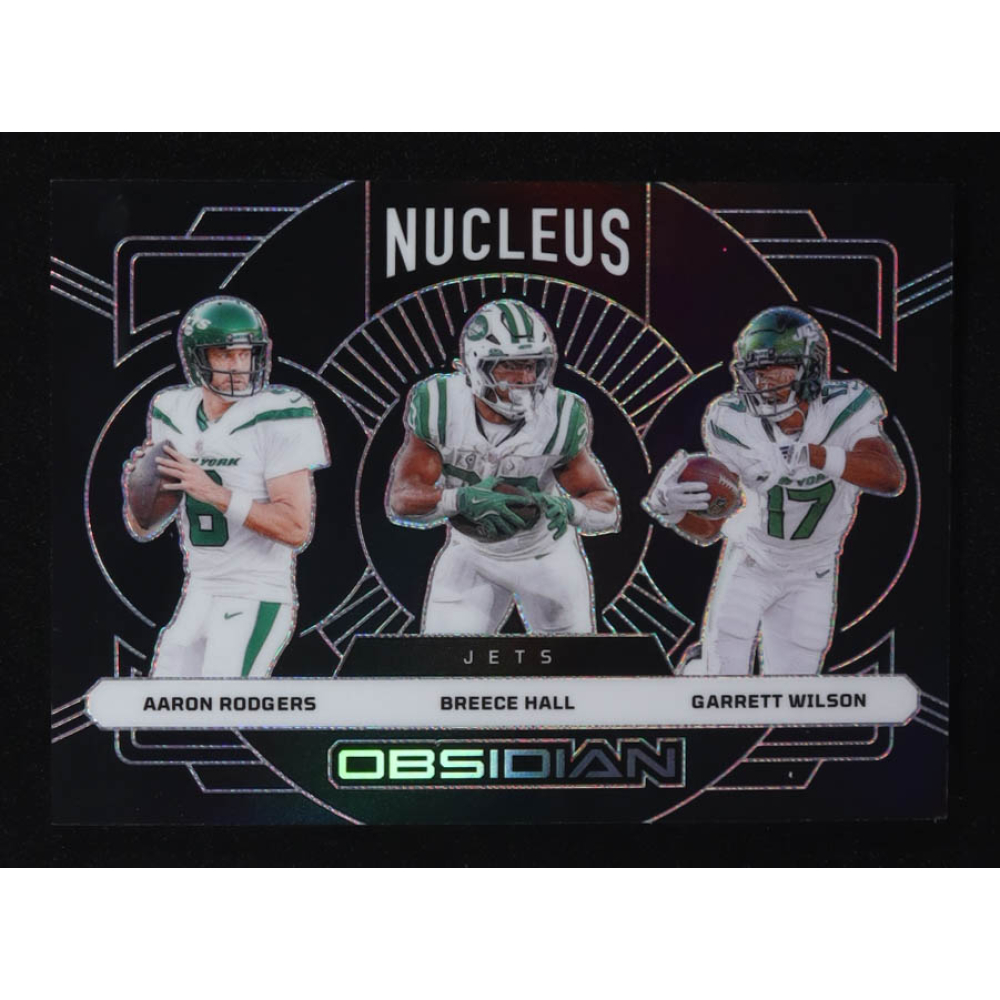 Aaron Rodgers / Breece Hall / Garrett Wilson 2024 Panini Obsidian Nucleus #10 at PristineAuction.com