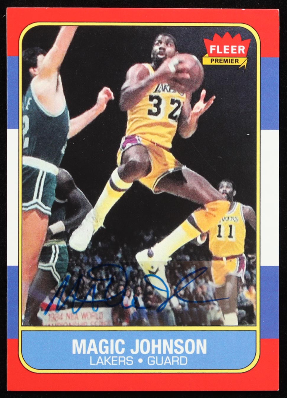 Magic Johnson Signed Sticker On 1986 Fleer #53 Reprint (Beckett) at PristineAuction.com Magic Johnson Signed Sticker On 1986 Fleer #53 Reprint (Beckett) at PristineAuction.com
