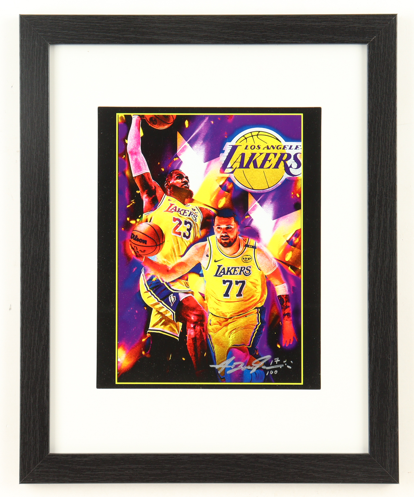 "LeBron James & Luka Doncic" LE Lakers Custom Framed Lithograph Print Display Signed by Anthony Douglas (Douglas) at PristineAuction.com "LeBron James & Luka Doncic" LE Lakers Custom Framed Lithograph Print Display Signed by Anthony Douglas (Douglas) at PristineAuction.com