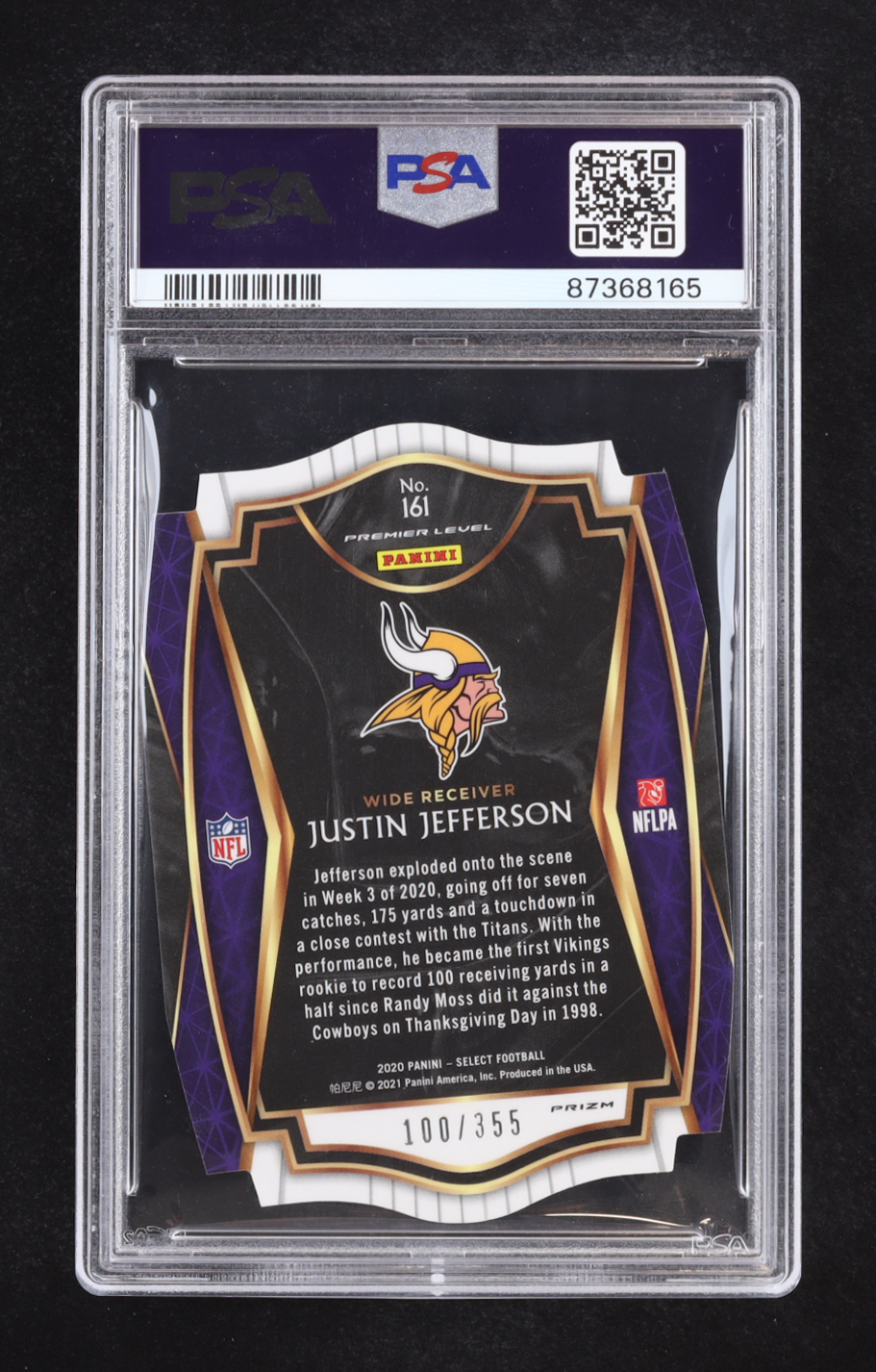 Justin Jefferson 2020 Select Prizm Copper Die Cut #161 RC #100/355 (PSA 10) at PristineAuction.com Justin Jefferson 2020 Select Prizm Copper Die Cut #161 RC #100/355 (PSA 10) at PristineAuction.com