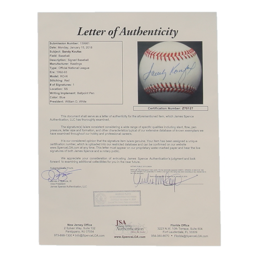 Sandy Koufax Signed Signed ONL Baseball (JSA) at PristineAuction.com Sandy Koufax Signed Signed ONL Baseball (JSA) at PristineAuction.com