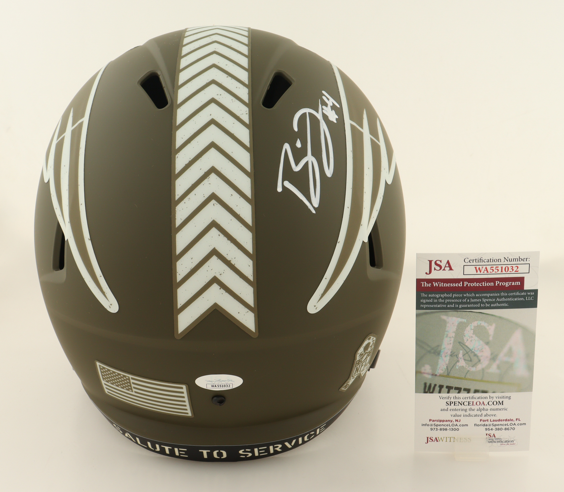 Bailey Zappe Signed Patriots Full-Size Salute To Service Alternate Speed Helmet (JSA) at PristineAuction.com Bailey Zappe Signed Patriots Full-Size Salute To Service Alternate Speed Helmet (JSA) at PristineAuction.com