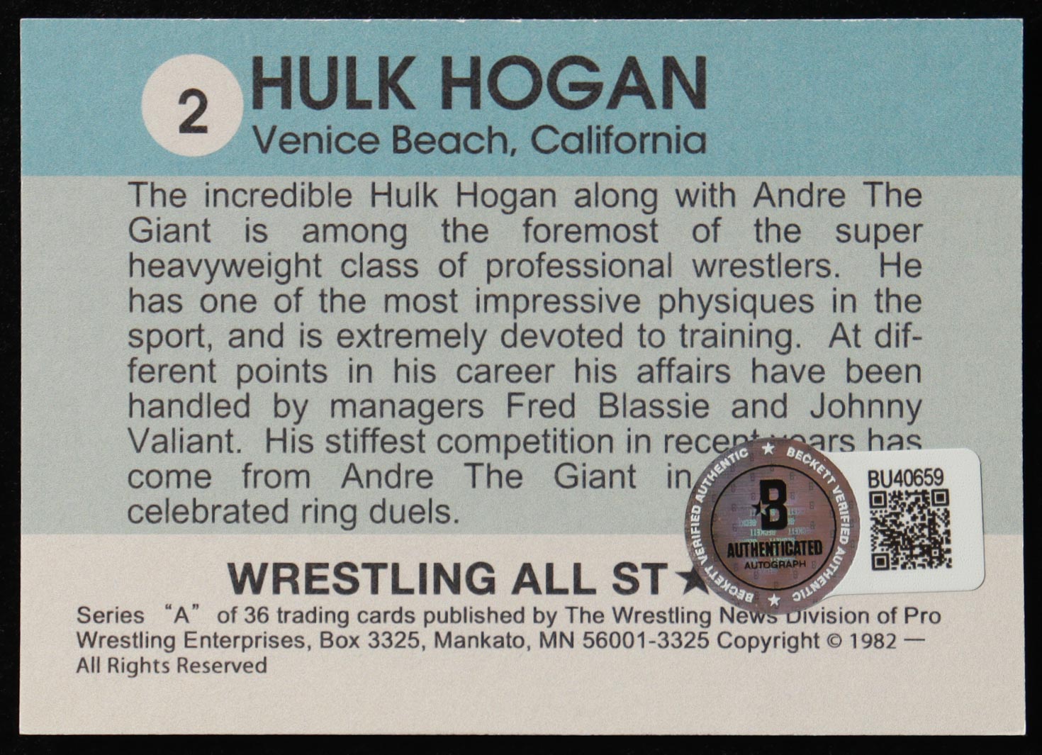 Hulk Hogan Signed Reprint Card (Beckett) at PristineAuction.com Hulk Hogan Signed Reprint Card (Beckett) at PristineAuction.com
