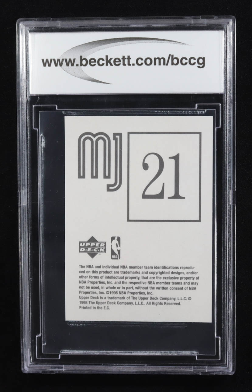 Michael Jordan 1998 Upper Deck Sticker Collection The Man #21 (BCCG 10) at PristineAuction.com Michael Jordan 1998 Upper Deck Sticker Collection The Man #21 (BCCG 10) at PristineAuction.com