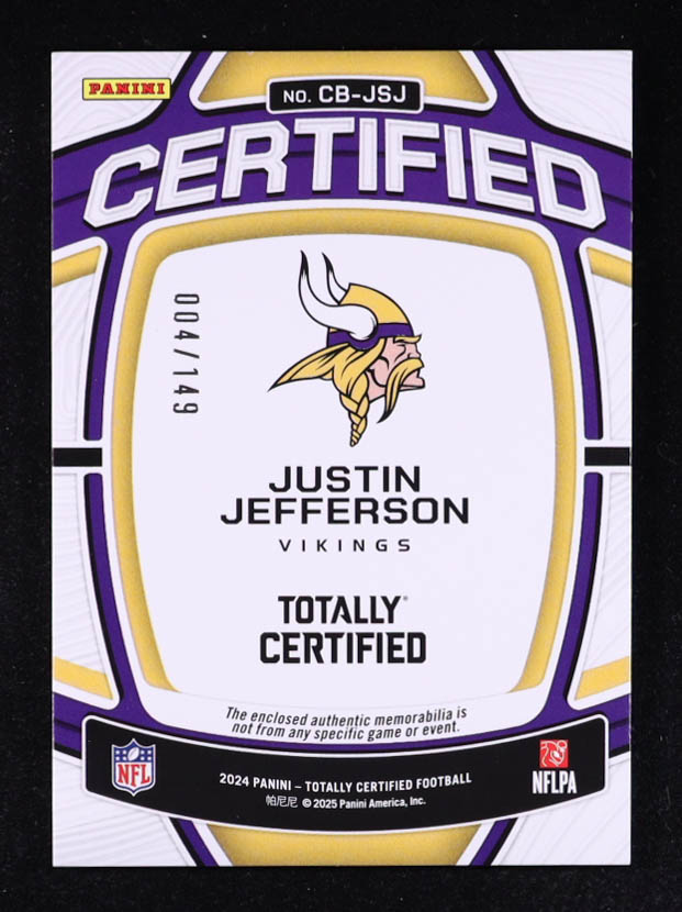 Justin Jefferson 2024 Totally Certified Certified Baller Jerseys #19 #004/149 at PristineAuction.com Justin Jefferson 2024 Totally Certified Certified Baller Jerseys #19 #004/149 at PristineAuction.com