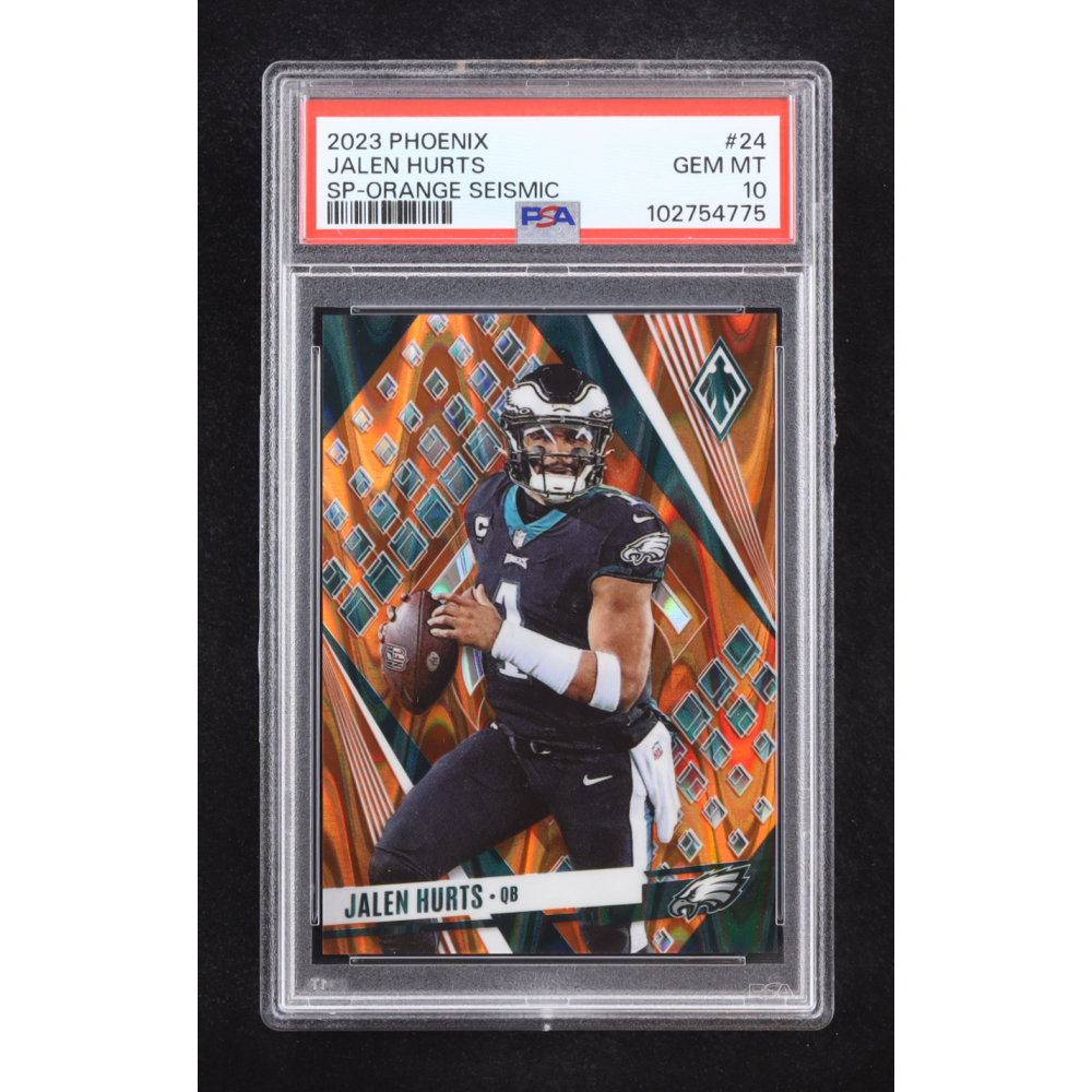Jalen Hurts 2023 Panini Phoenix SP Orange Seismic #24 #78/99 (PSA 10) at PristineAuction.com