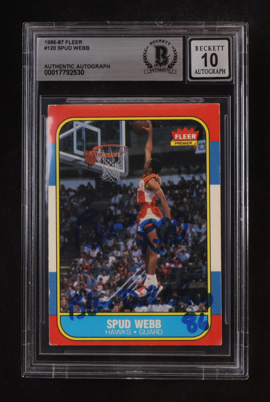 Spud Webb Signed 1986-87 Fleer #120 RC Inscribed "Slam Dunk Champ 86" (BGS | Auto 10) at PristineAuction.com Spud Webb Signed 1986-87 Fleer #120 RC Inscribed "Slam Dunk Champ 86" (BGS | Auto 10) at PristineAuction.com
