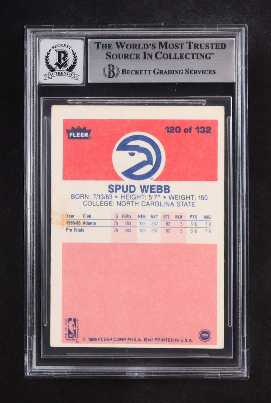 Spud Webb Signed 1986-87 Fleer #120 RC Inscribed "Slam Dunk Champ 86" (BGS | Auto 10) at PristineAuction.com Spud Webb Signed 1986-87 Fleer #120 RC Inscribed "Slam Dunk Champ 86" (BGS | Auto 10) at PristineAuction.com
