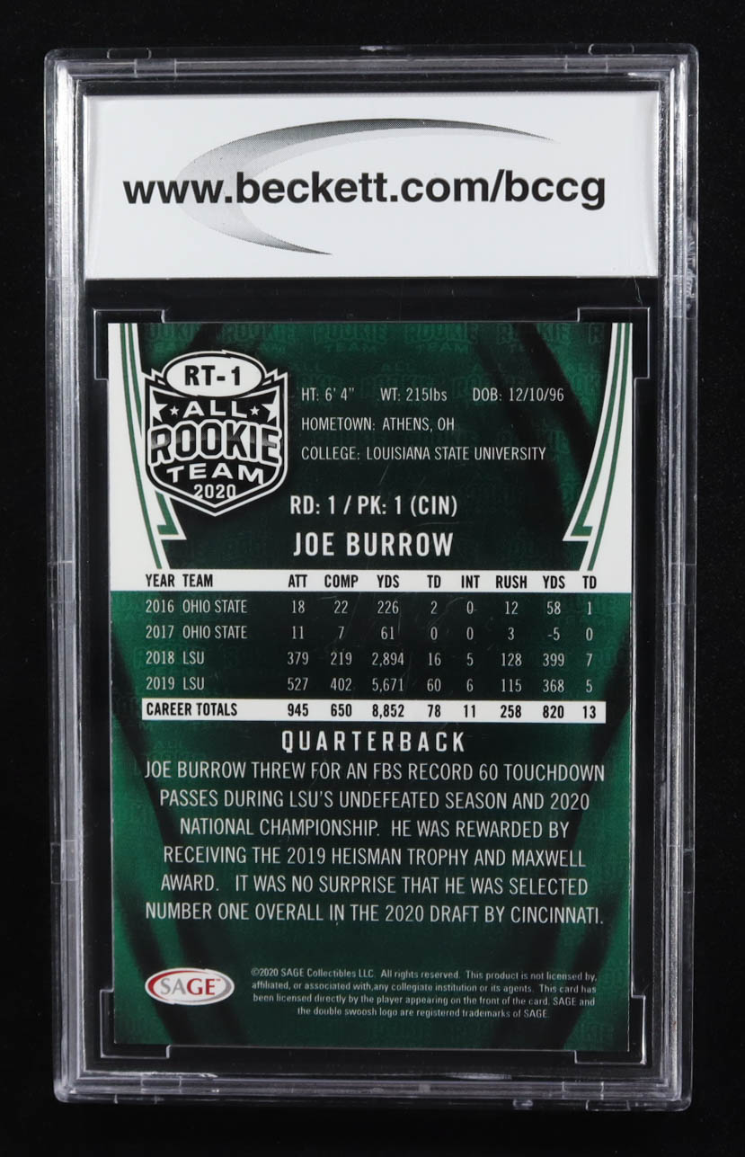 Joe Burrow 2020 Sage All Rookie Team #RT1 RC (BCCG 10) at PristineAuction.com Joe Burrow 2020 Sage All Rookie Team #RT1 RC (BCCG 10) at PristineAuction.com
