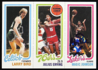 Magic Johnson Signed 1980-81 Topps #6 Larry Bird #34 RC / Julius Erving #174 TL / Magic Johnson #139 RC Reprint (Beckett) at PristineAuction.com