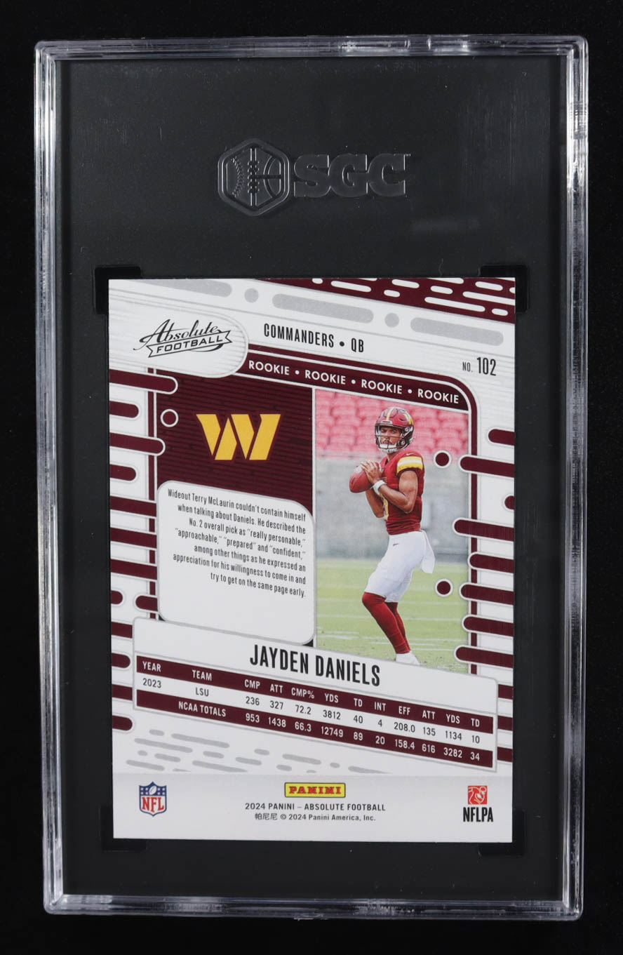 Jayden Daniels 2024 Panini Absolute #102 Retail RC (SGC 10) at PristineAuction.com Jayden Daniels 2024 Panini Absolute #102 Retail RC (SGC 10) at PristineAuction.com