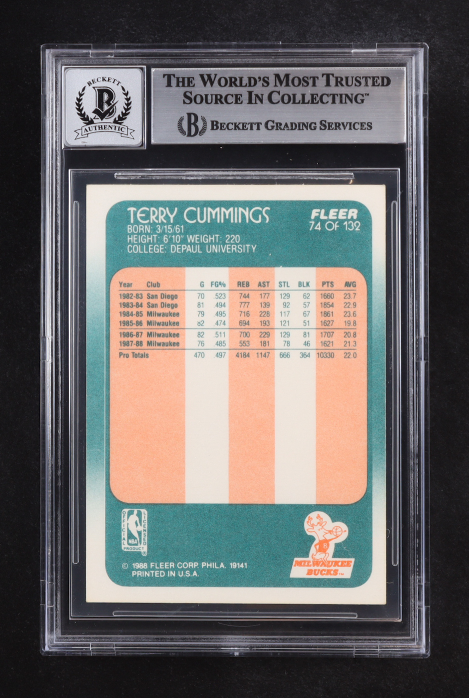 Terry Cummings Signed 1988-89 Fleer #74 (BGS | Auto 10) at PristineAuction.com Terry Cummings Signed 1988-89 Fleer #74 (BGS | Auto 10) at PristineAuction.com