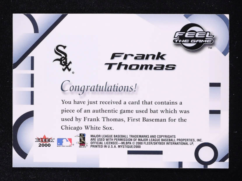 Frank Thomas 2000 Fleer Mystique Feel the Game Bat #14 at PristineAuction.com Frank Thomas 2000 Fleer Mystique Feel the Game Bat #14 at PristineAuction.com
