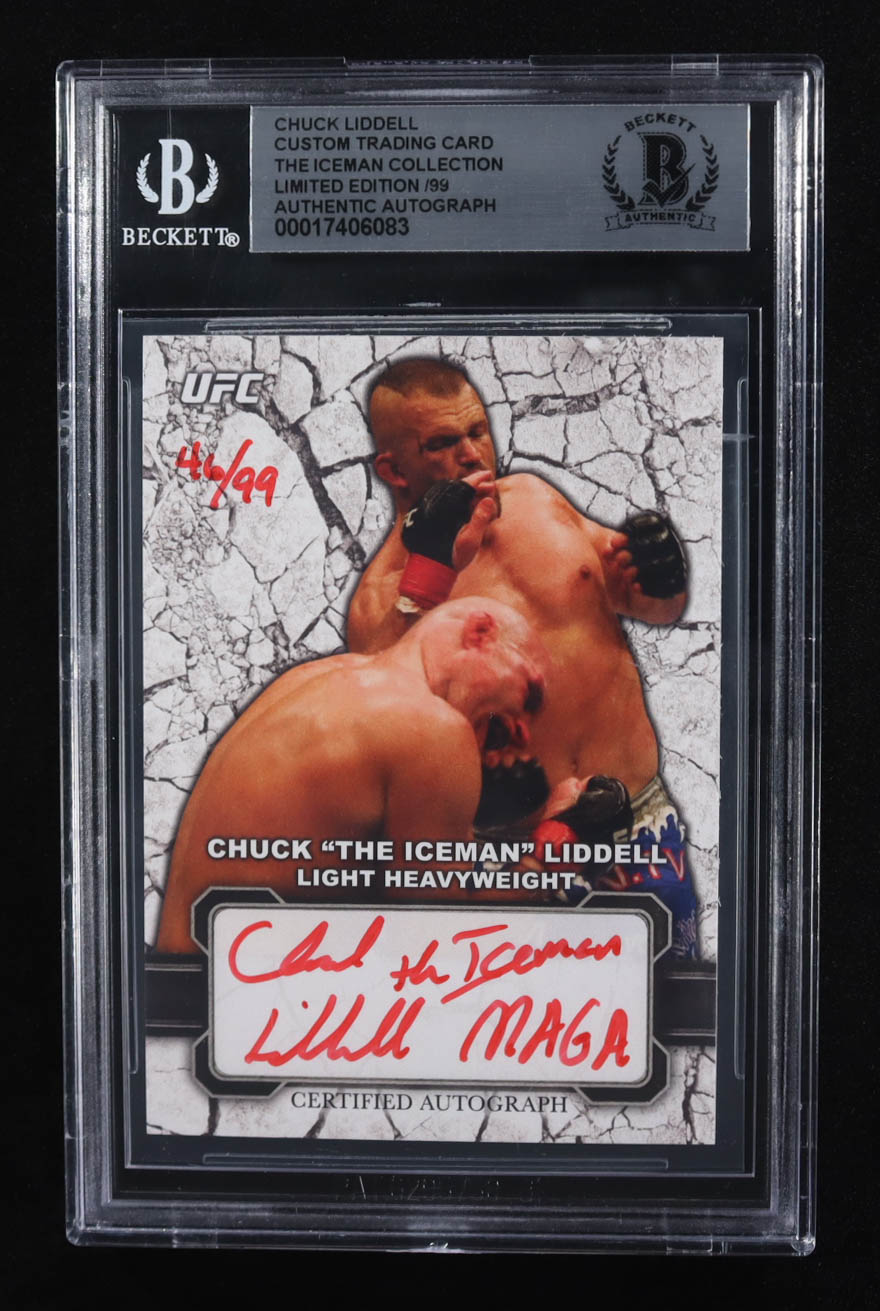 Chuck Liddell Signed 2024 Inscribed "The Iceman MAGA" Custom Trading The Iceman Collection Limited Edition Auto #46/99 (Beckett | Autograph Grade BGS Authentic) at PristineAuction.com Chuck Liddell Signed 2024 Inscribed "The Iceman MAGA" Custom Trading The Iceman Collection Limited Edition Auto #46/99 (Beckett | Autograph Grade BGS Authentic) at PristineAuction.com