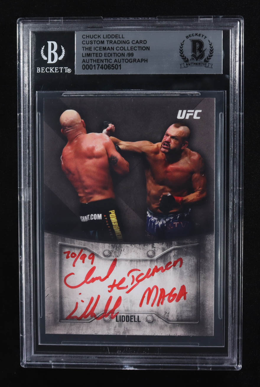 Chuck Liddell Signed 2024 Inscribed "The Iceman MAGA" Custom Trading The Iceman Collection Limited Edition Auto #70/99 (Beckett | Autograph Grade BGS Authentic) at PristineAuction.com Chuck Liddell Signed 2024 Inscribed "The Iceman MAGA" Custom Trading The Iceman Collection Limited Edition Auto #70/99 (Beckett | Autograph Grade BGS Authentic) at PristineAuction.com
