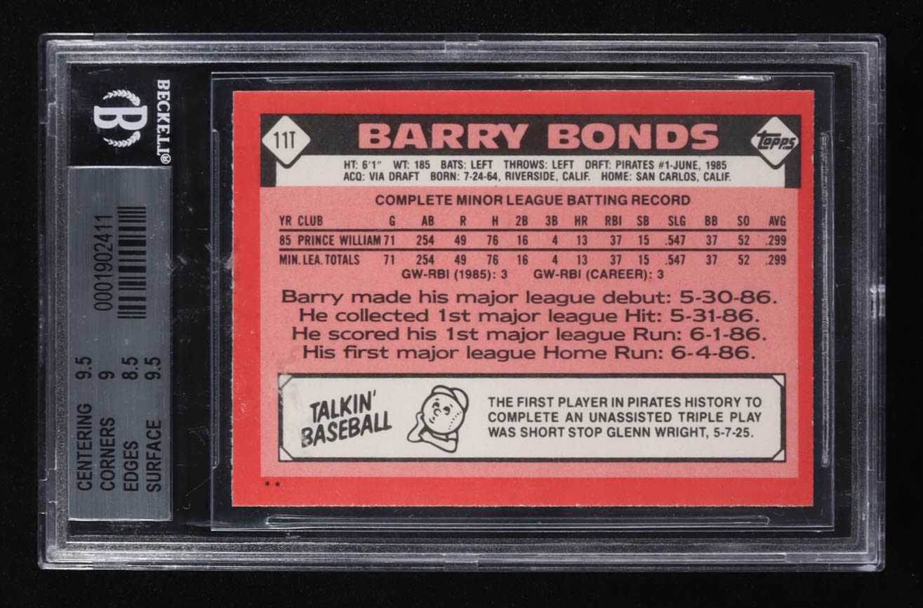 Barry Bonds 1986 Topps Traded #11T RC (BGS 9) at PristineAuction.com Barry Bonds 1986 Topps Traded #11T RC (BGS 9) at PristineAuction.com