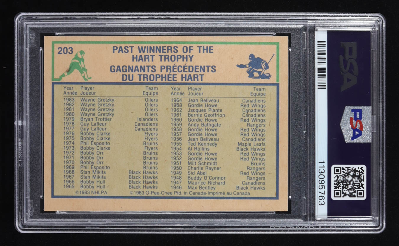 Wayne Gretzky 1983 O-PEE-CHEE Hart Trophy #203 (PSA 8) at PristineAuction.com Wayne Gretzky 1983 O-PEE-CHEE Hart Trophy #203 (PSA 8) at PristineAuction.com