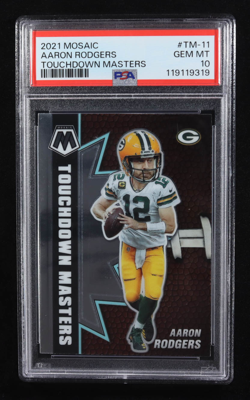 Aaron Rodgers 2021 Panini Mosaic Touchdown Masters #TM-11 (PSA 10) at PristineAuction.com Aaron Rodgers 2021 Panini Mosaic Touchdown Masters #TM-11 (PSA 10) at PristineAuction.com