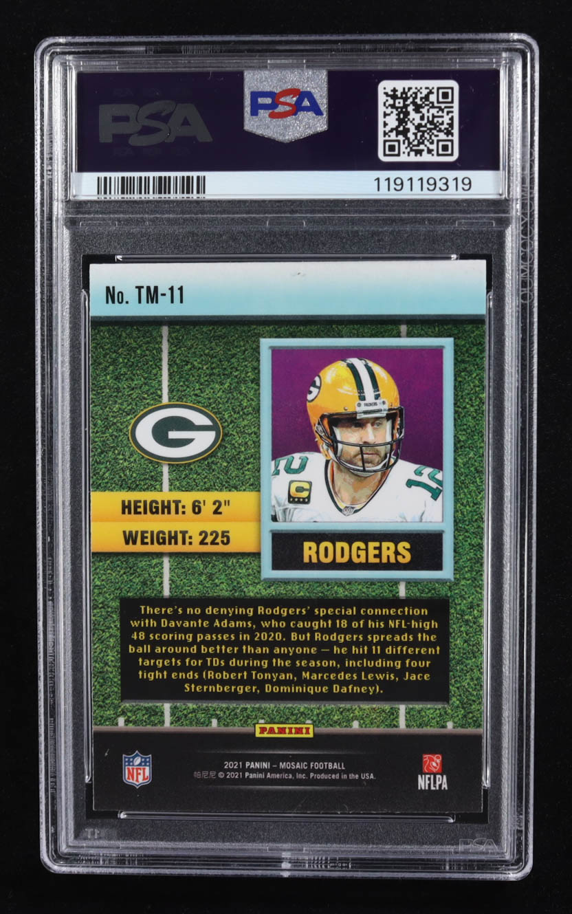 Aaron Rodgers 2021 Panini Mosaic Touchdown Masters #TM-11 (PSA 10) at PristineAuction.com Aaron Rodgers 2021 Panini Mosaic Touchdown Masters #TM-11 (PSA 10) at PristineAuction.com