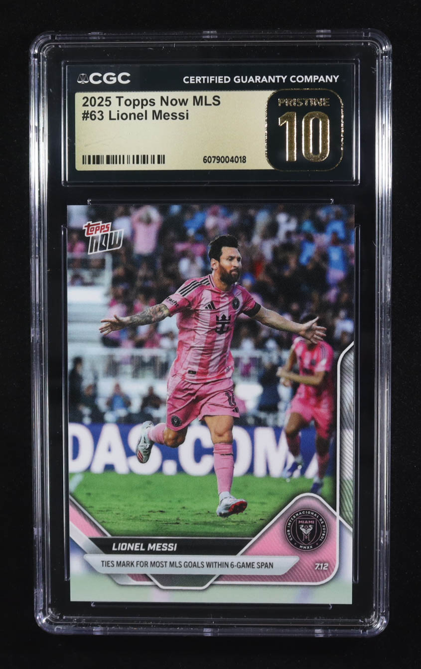 Lionel Messi 2025 Topps Now MLS #63 (CGC 10 | Pristine Black Label) at PristineAuction.com Lionel Messi 2025 Topps Now MLS #63 (CGC 10 | Pristine Black Label) at PristineAuction.com
