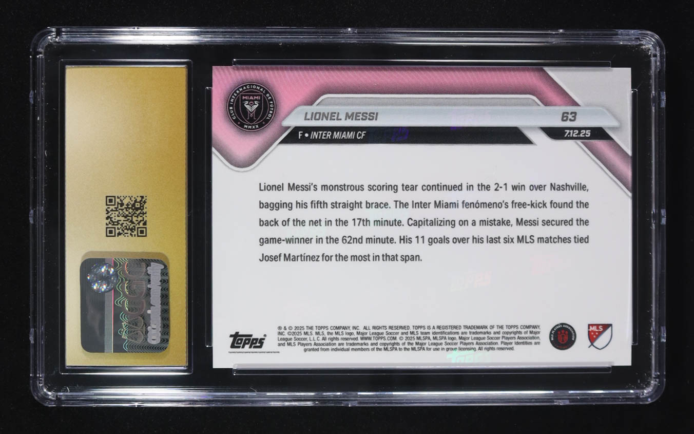 Lionel Messi 2025 Topps Now MLS #63 (CGC 10 | Pristine Black Label) at PristineAuction.com Lionel Messi 2025 Topps Now MLS #63 (CGC 10 | Pristine Black Label) at PristineAuction.com